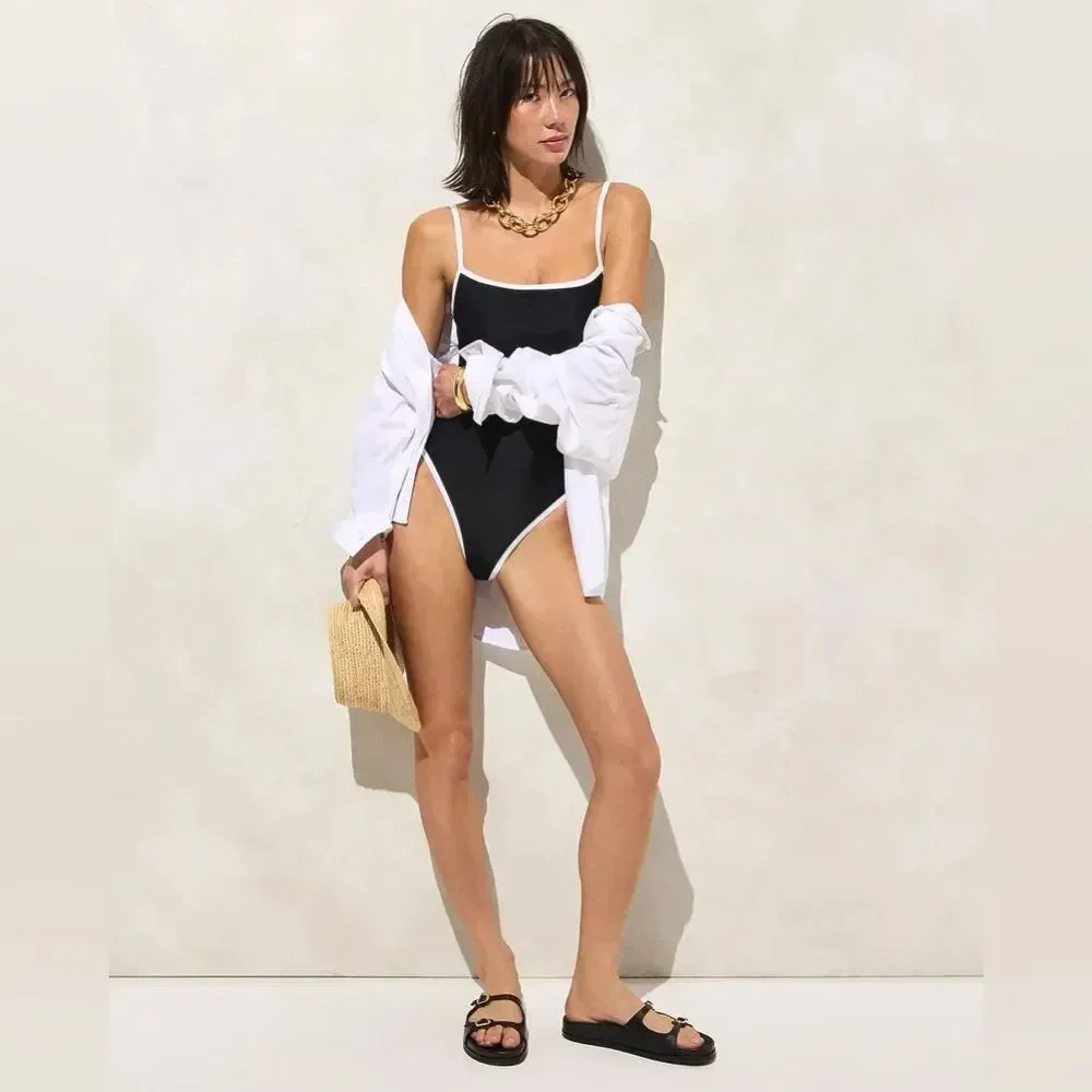 NWT J CREW Contrast straight-neck one-piece